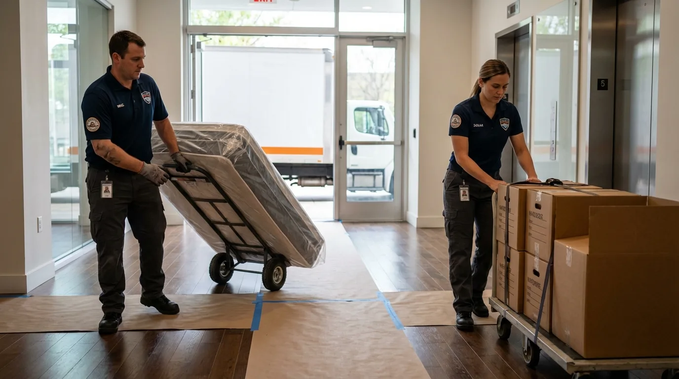 Professional apartment movers loading elevator in Crompond, NY