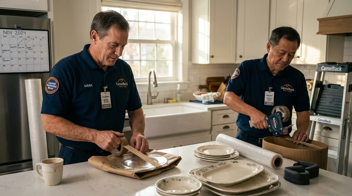 Professional crew packing kitchen dishware in Crompond, NY